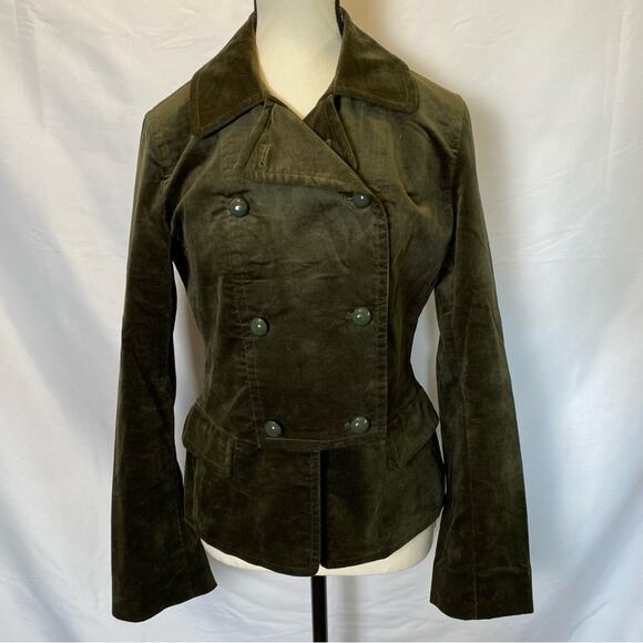 Talbots Women’s Blazer Medium Green Velvet Military Style Double Breasted Jacket - Picture 1 of 11